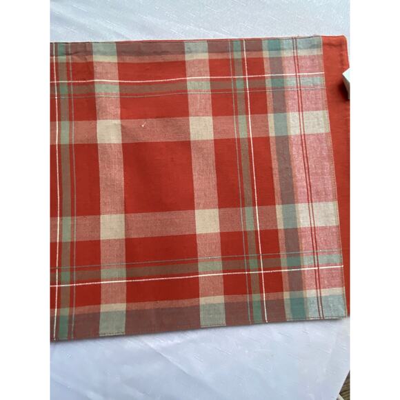 Table Runner  Pumpkin / Paprika Orange w Plaid includes sage green & white EUC - Picture 6 of 11